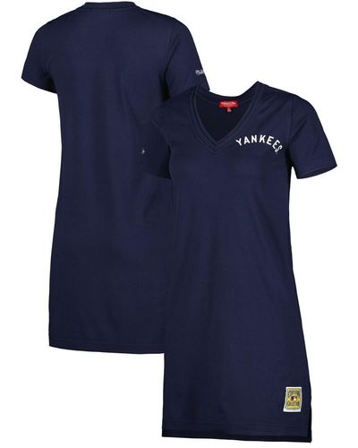 Mitchell & Ness Distressed New York Yankees Cooperstown Collection V-neck Dress - Blue