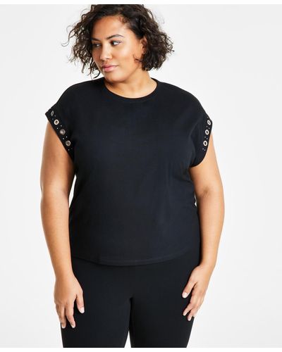 BarIII Trendy Plus Size Short-sleeve Grommet T-shirt - Black
