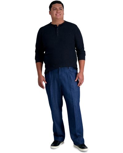Haggar Big & Tall Stretch Denim Classic-fit Pleated Pants - Blue