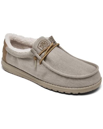 Hey Dude Wally Herringbone Faux Sherpa Casual Moccasin Sneakers From Finish Line - Gray