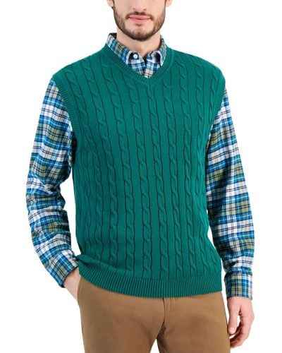 Club Room Cable-knit Cotton Sweater Vest - Green