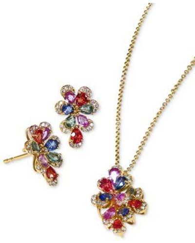 Effy Effy Sapphire Diamond Flower Pendant Necklace Stud Earrings Collection In 14k Gold - White