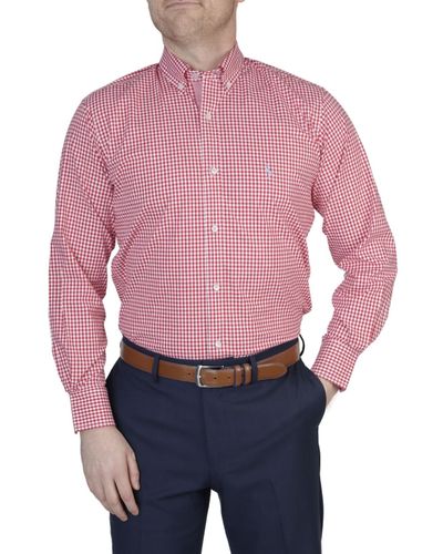 Tailorbyrd Mini Gingham Cotton Stretch Long Sleeve Shirt - Red