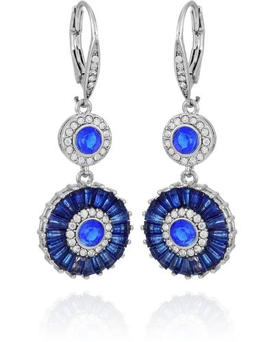 Tahari Clear Glass Stone Circle Flower Drop Earrings - Blue