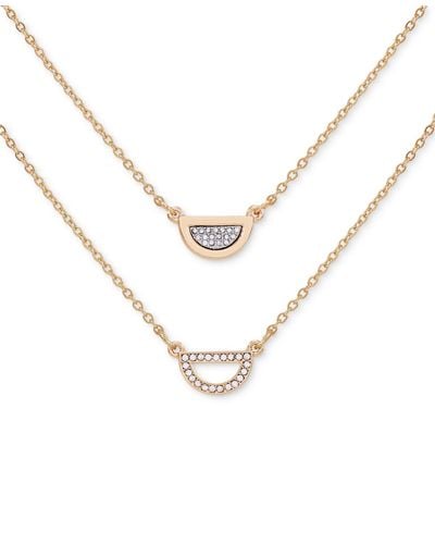 Guess Gold-tone 2-pc. Set Pave Semi-circle Pendant Necklaces - Metallic