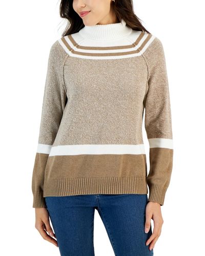 Karen Scott Amelia Cotton Colorblocked Turtleneck Sweater - Gray