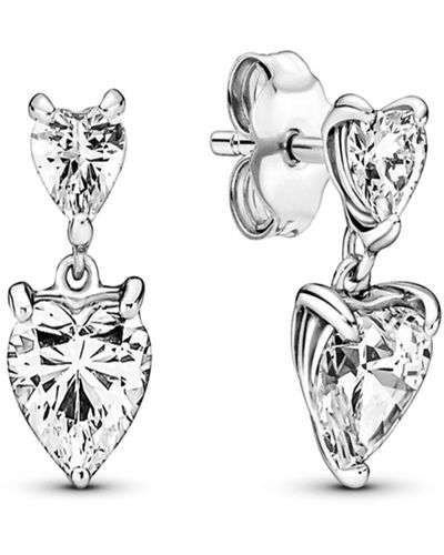 PANDORA Double Heart Sparkling Stud Earrings - Metallic