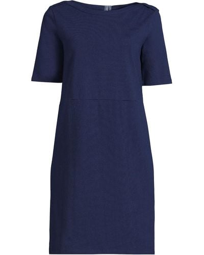 Lands' End Heritage Cotton Jersey Elbow Sleeve Dress - Blue