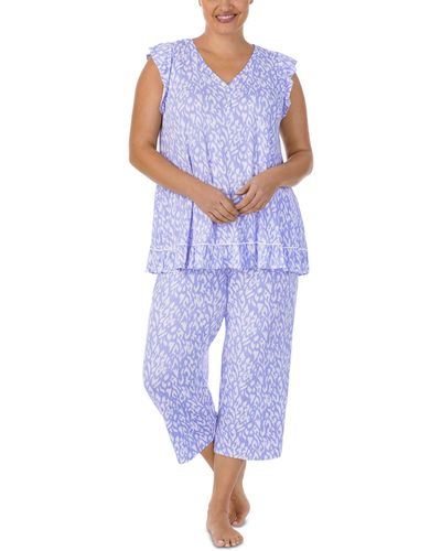 Ellen Tracy Plus Size 2-pc. Printed Cropped Pajamas Set - Blue