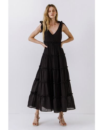 Free the Roses Tiered Maxi Dress - Black