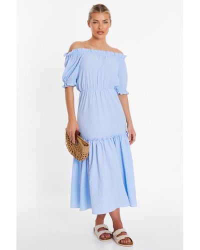 Quiz Woven Textured Bardot Maxi Dress - Blue