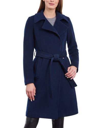 Michael Kors Belted Notched-collar Wrap Coat - Blue