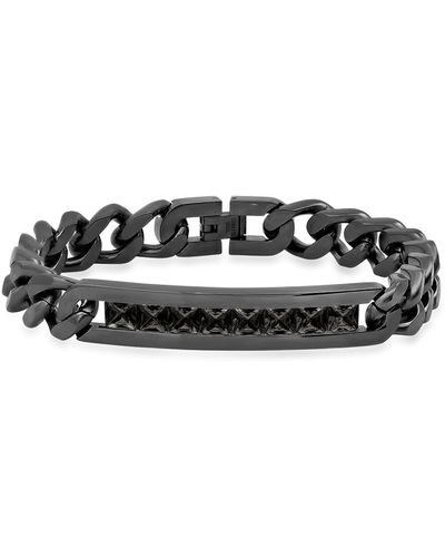 Steeltime Ion Plating Thick Cuban Link Chain And Simulated Diamonds Id Bracelet - Black