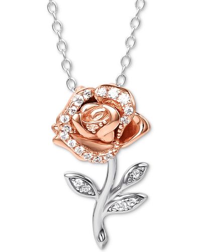 Disney Cubic Zirconia Rose 18" Pendant Necklace - White