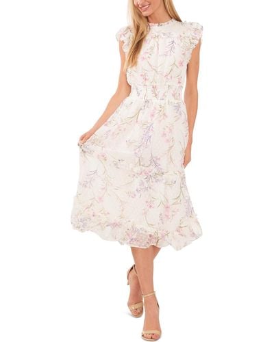 Cece Smocked Waist Flutter Sleeve Midi Dress - White