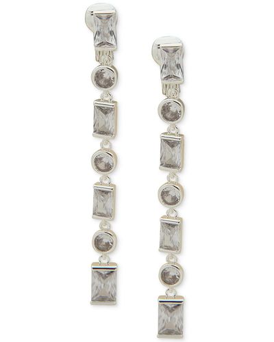 Anne Klein Silver-tone Round & Baguette Cubic Zirconia Clip-on Linear Drop Earrings - White