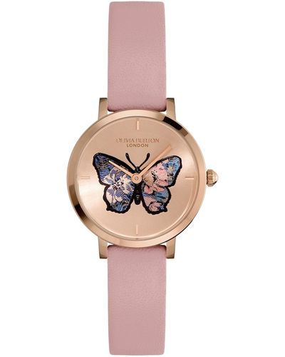 Olivia Burton Signature Butterfly -tone Stainless Steel Mesh Watch 28mm - Pink