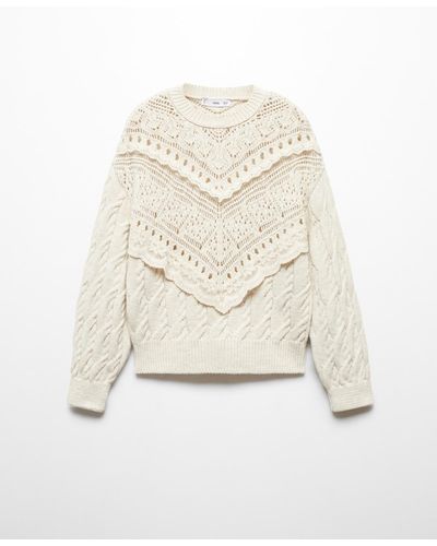 Mango Openwork Details Knitted Sweater - White