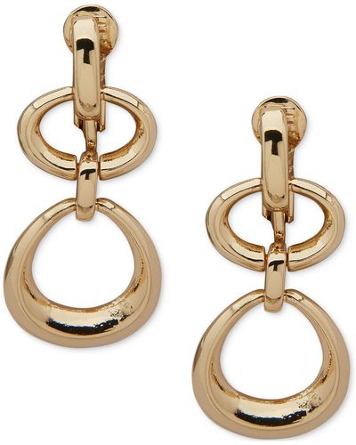 Anne Klein Tone Open Oval Clip-on Double Drop Earrings - Metallic