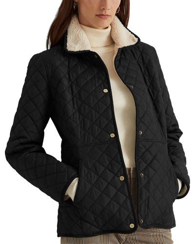 Lauren by Ralph Lauren Faux-sherpa Collar Quilted Coat - Black