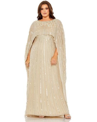 Mac Duggal Plus Size Embellished Column Cape Gown - Natural