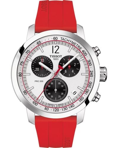 Tissot Swiss Chronograph Prc 200 Red Silicone Strap Watch 42mm