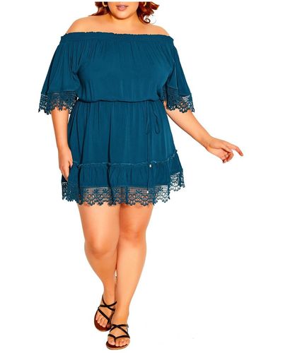 City Chic Plus Size Crochet Detail Dress - Blue