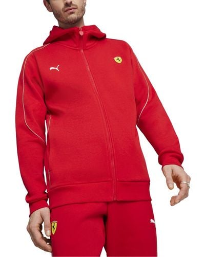 PUMA Ferrari Race Contrast Piped Full-zip Hooded Fleece Jacket - Red