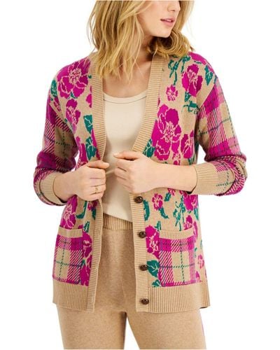 Charter Club Floral Button Up Cardigan, Created For Macy's - Pink