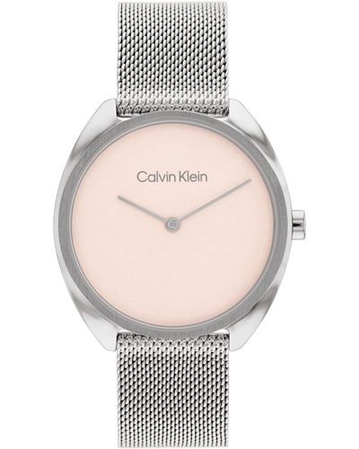 Calvin Klein Tone Stainless Steel Mesh Bracelet Watch 34mm - Gray