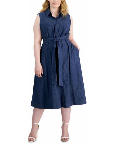 Anne Klein Plus Size Denim Shirtdress - Blue