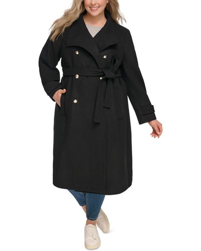 DKNY Plus Size Double-breasted Belted Coat - Black