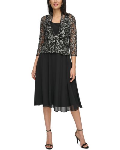 Jessica Howard Soutache Jacket & Chiffon Dress - Black