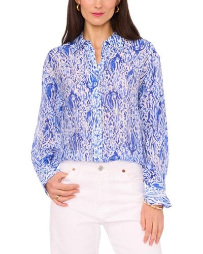 Vince Camuto Printed Button-front Top - Blue