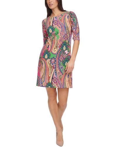 Tommy Hilfiger Paisley-print Ruched-sleeve Dress - Red