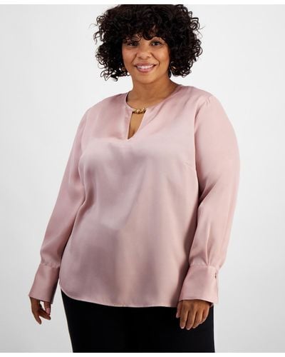 INC International Concepts Plus Size Long-sleeve Top - Pink