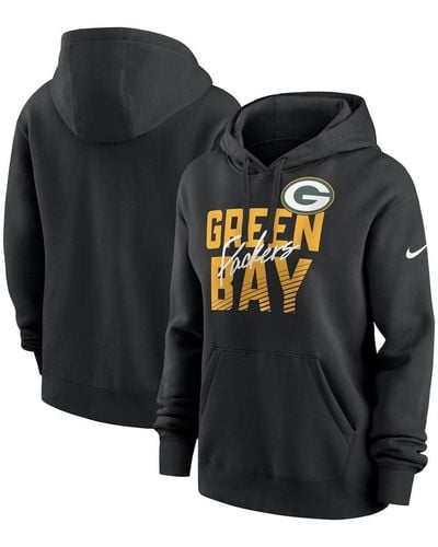 Nike Green Bay Packers Wordmark Club Fleece Pullover Hoodie - Black