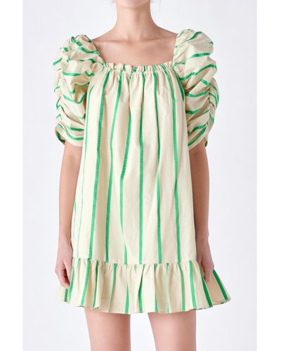 English Factory Stripe Babydoll Dress - Green