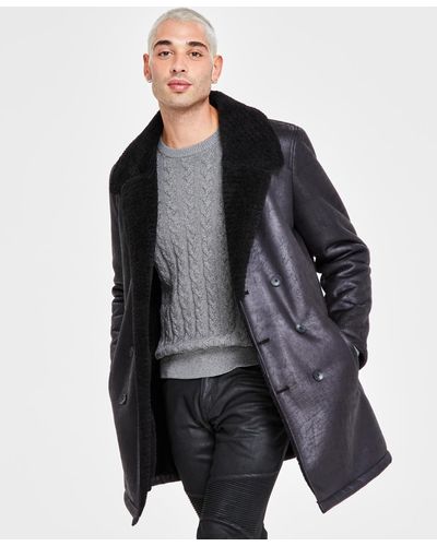 INC International Concepts Beau Regular-fit Faux-leather Fleece-lined Overcoat - Black