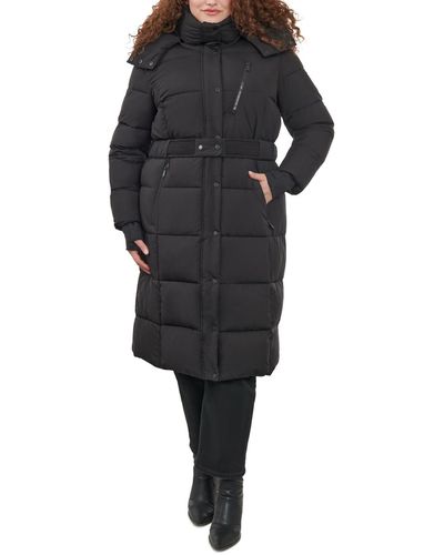 BCBGeneration Plus Size Belted Hooded Puffer Coat - Black