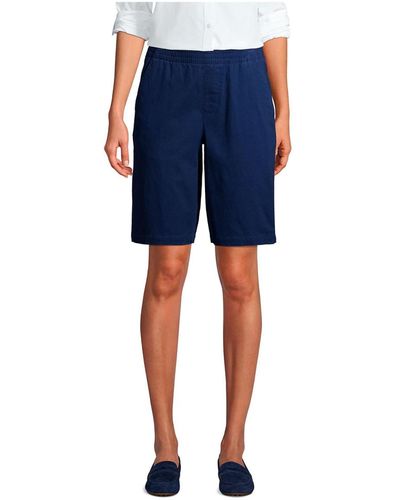 Lands' End Petite Mid Rise Elastic Waist Pull On 12 Inch Chino Bermuda Shorts - Blue