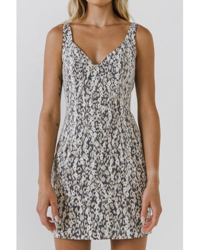 Endless Rose Leopard Sleeveless Fitted Dress - Gray