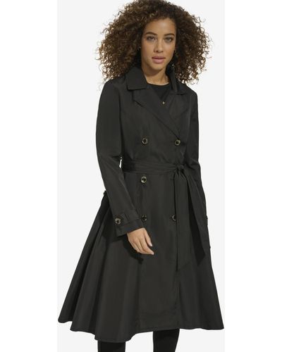 Karl Lagerfeld Long Pleated Trench Coat - Black