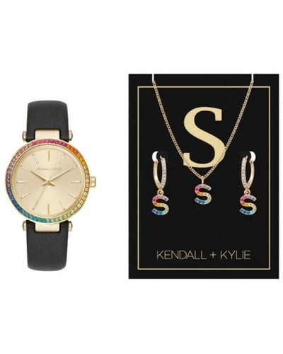 Kendall + Kylie Kendall + Kylie Analog Pu Leather Strap Watch 38mm Gift Set - Black