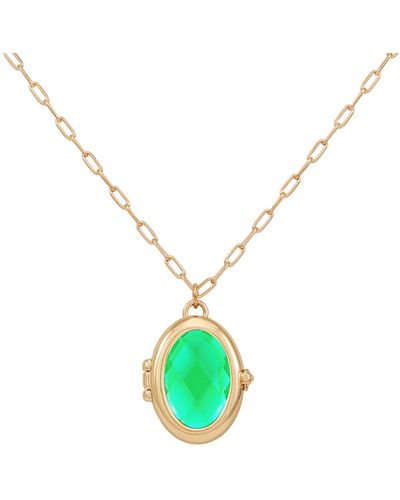Guess Gold-tone Removable Stone Oval Locket Pendant Necklace - Green
