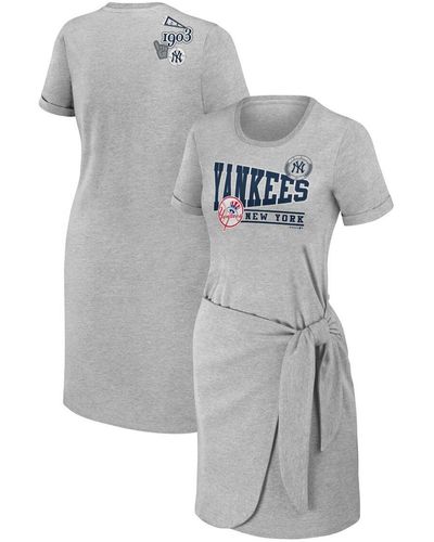 WEAR by Erin Andrews New York Yankees Knotted T-shirt Dress - Gray