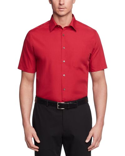Van Heusen Poplin Solid Short-sleeve Dress Shirt - Red