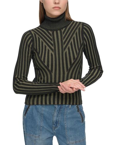 DKNY Printed Turtleneck Long-sleeve Sweater - Gray