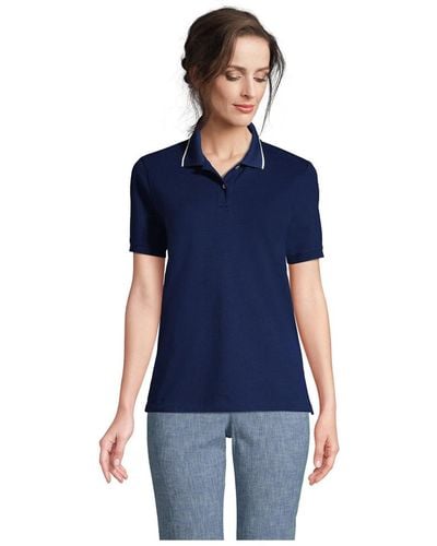 Lands' End Tall Mesh Cotton Short Sleeve Polo Shirt - Blue