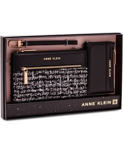 Anne Klein Tweed Zip Clutch And Card Case Gift Set - Black
